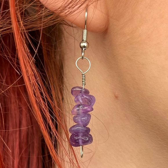 Amethyst Earrings- Handmade Crystal Healing Jewelry Birthstone, Stress Relief - Picture 2 of 7